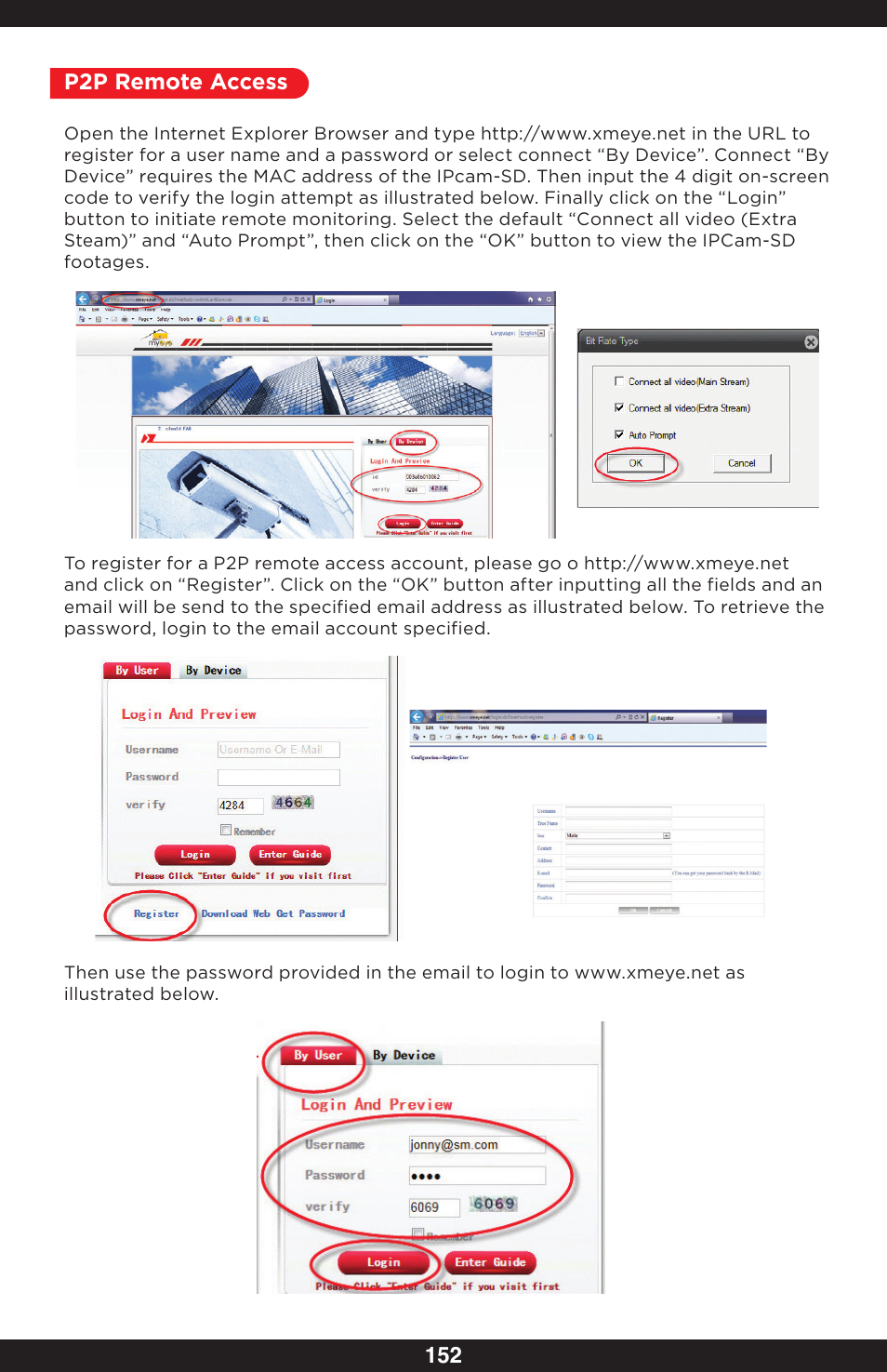 152 p2p remote access | SecurityMan IPcam-SD - User manual User Manual | Page 156 / 159