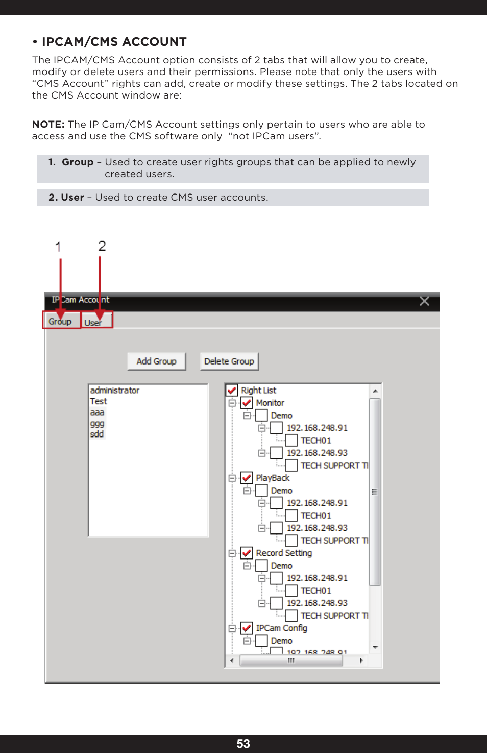 53 • ipcam/cms account | SecurityMan IPcam-SD - User manual User Manual | Page 57 / 159