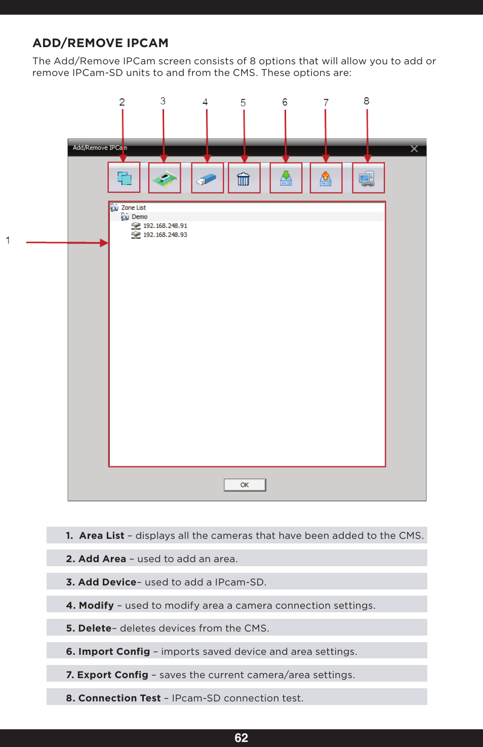 62 add/remove ipcam | SecurityMan IPcam-SD - User manual User Manual | Page 66 / 159