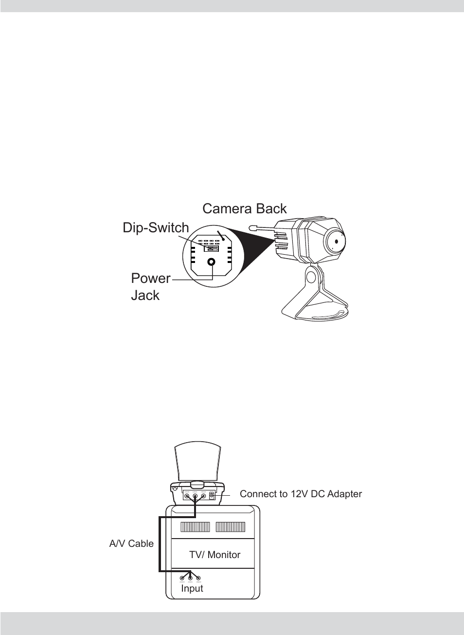 13 setting up the camera(s), Setting up the receiver with tv/monitor, Camera back dip-switch | Power jack | SecurityMan MiniAirWatch4 User Manual | Page 13 / 20
