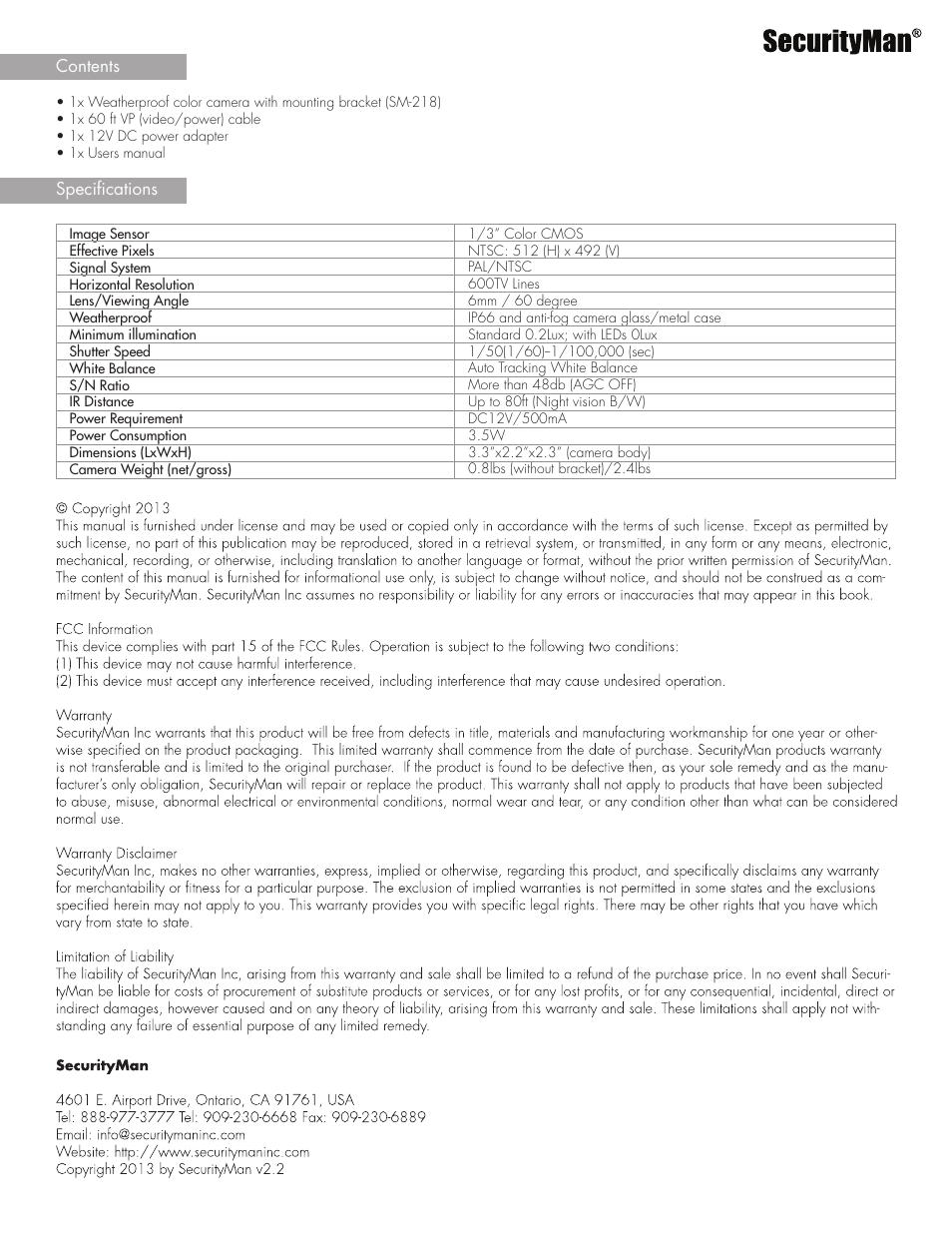 SecurityMan SM-218 User Manual | Page 2 / 2