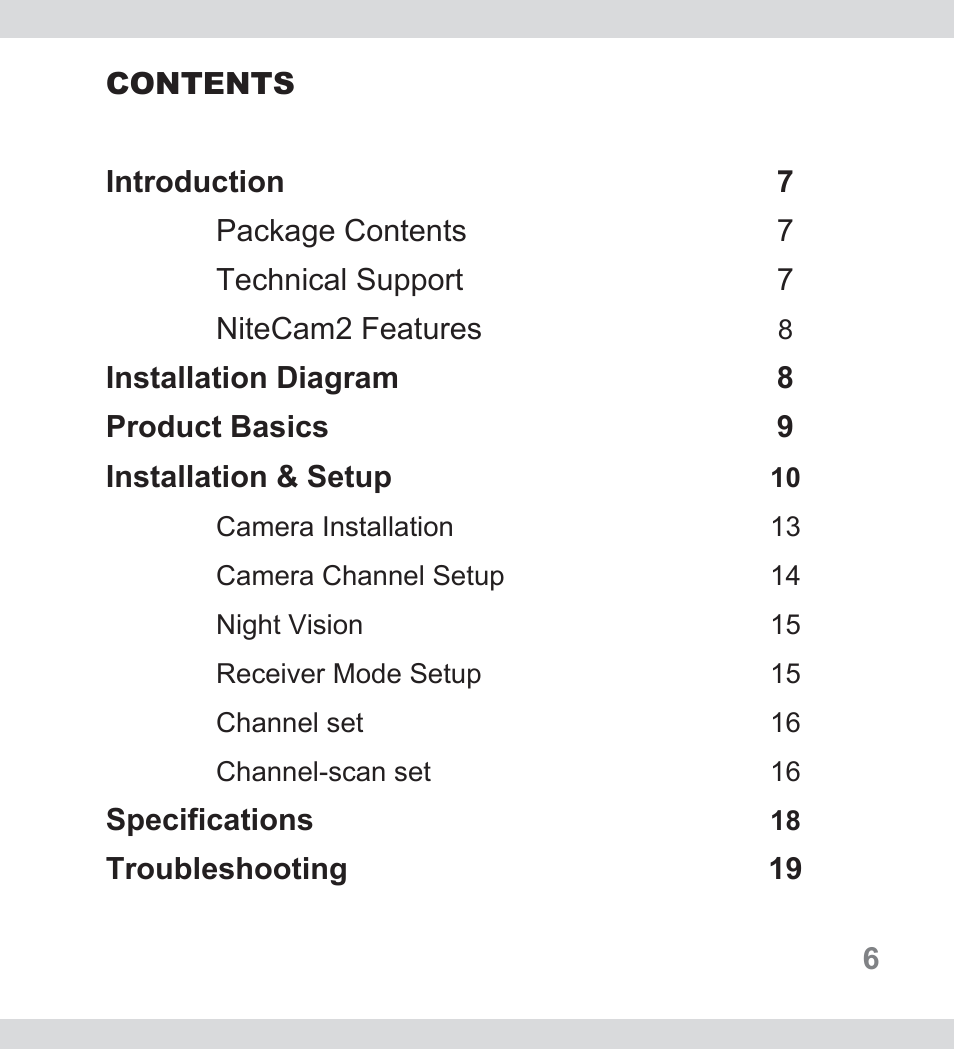 Tabel of content | SecurityMan NiteCam2 User Manual | Page 6 / 20