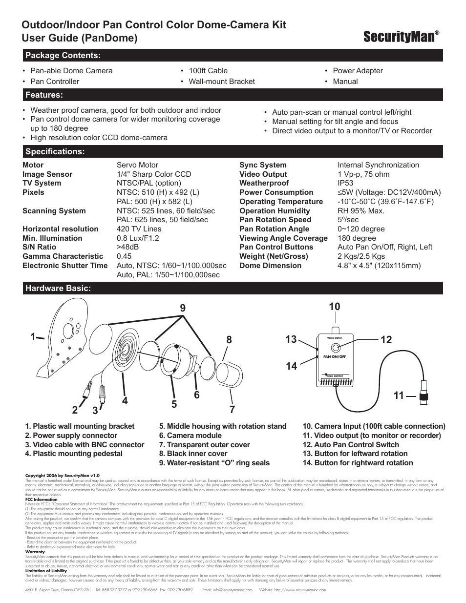 SecurityMan PanDome User Manual | 2 pages