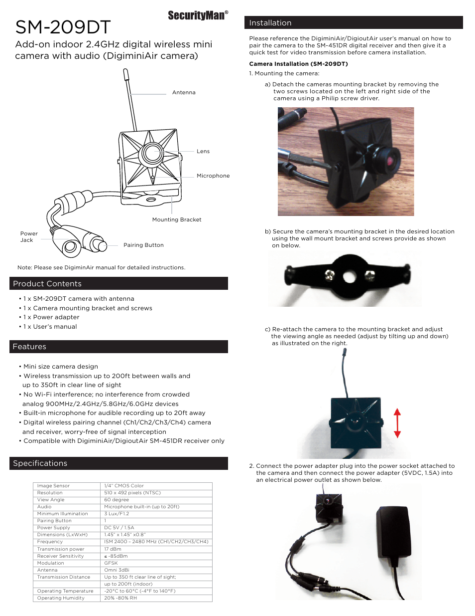 SecurityMan SM-209DT User Manual | 2 pages