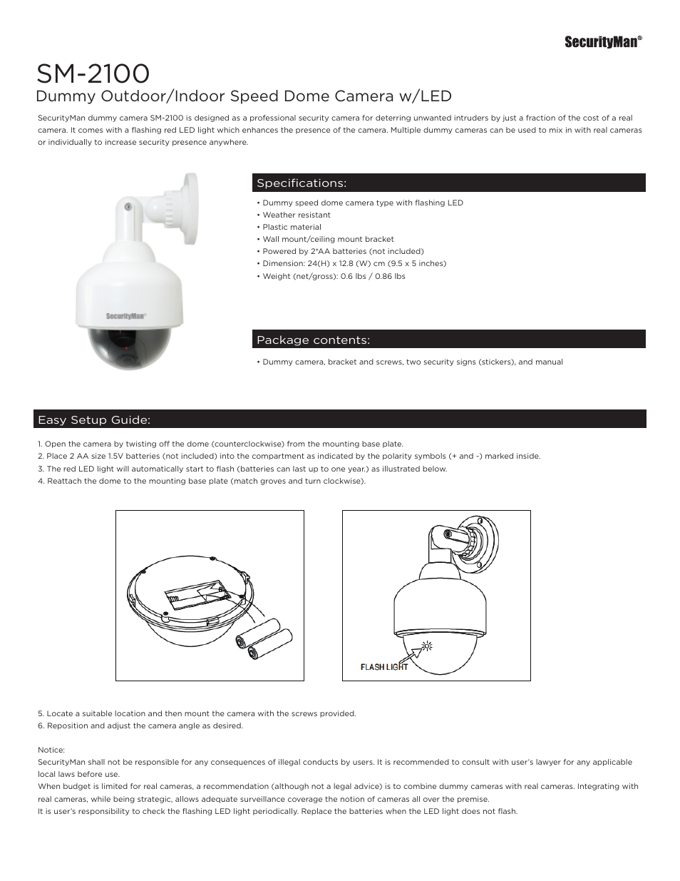 SecurityMan SM-2100 User Manual | 2 pages