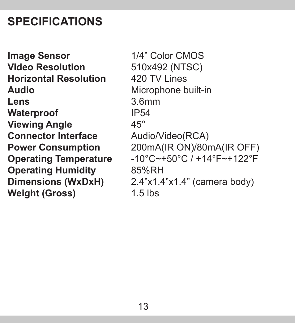 Specifications | SecurityMan SM-302 User Manual | Page 13 / 15