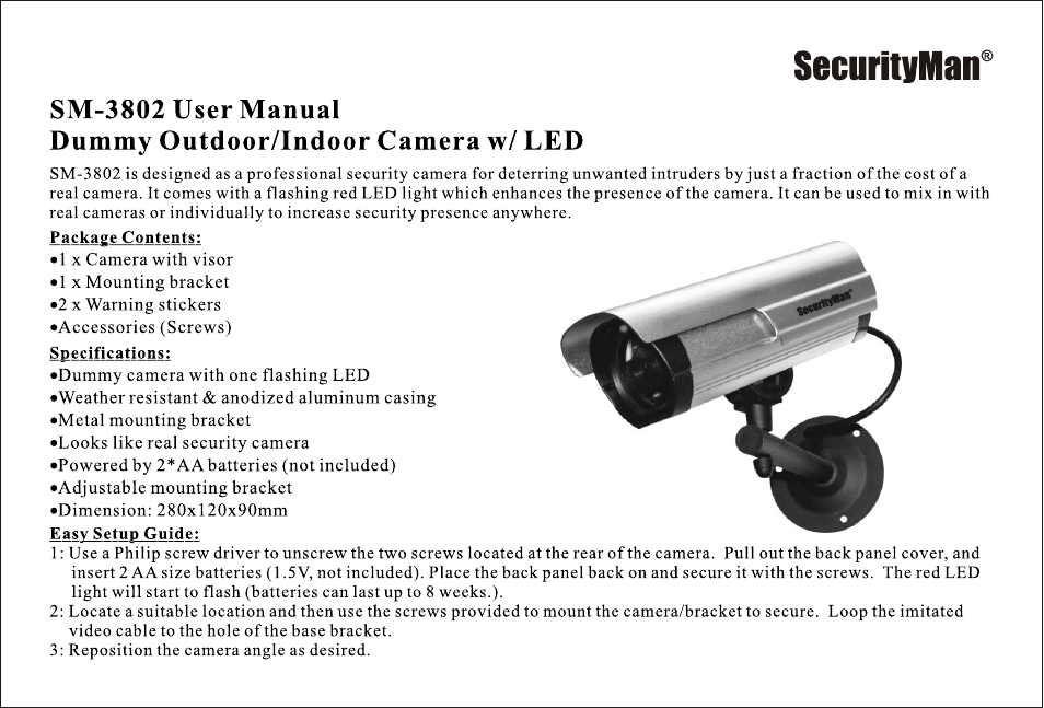 SecurityMan SM-3802 User Manual | 2 pages