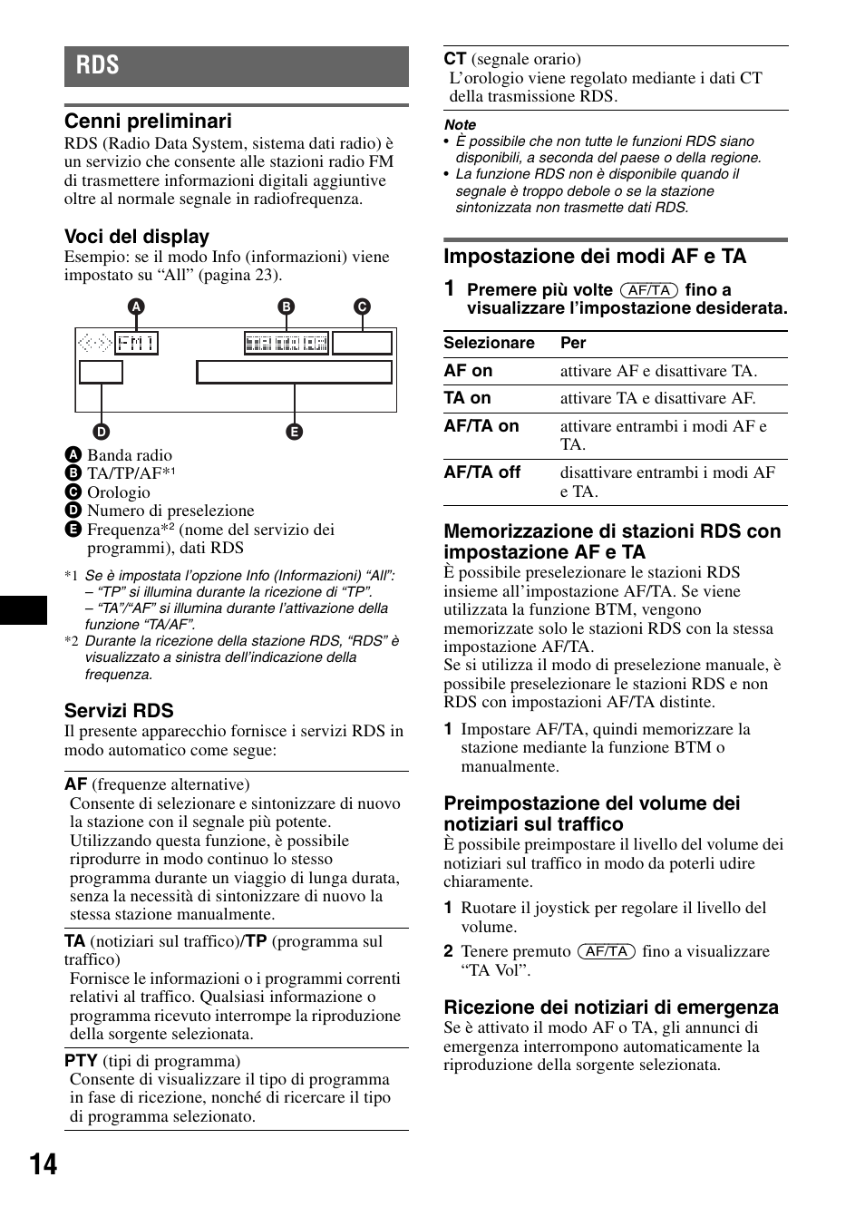 Cenni preliminari, Impostazione dei modi af e ta, Cenni preliminari impostazione dei modi af e ta | Sony MEX-BT5100 User Manual | Page 112 / 172