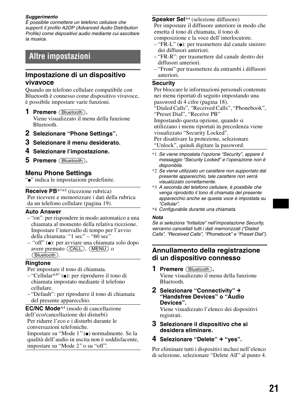 Altre impostazioni, Impostazione di un dispositivo vivavoce | Sony MEX-BT5100 User Manual | Page 119 / 172