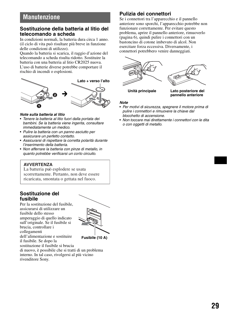 Manutenzione | Sony MEX-BT5100 User Manual | Page 127 / 172