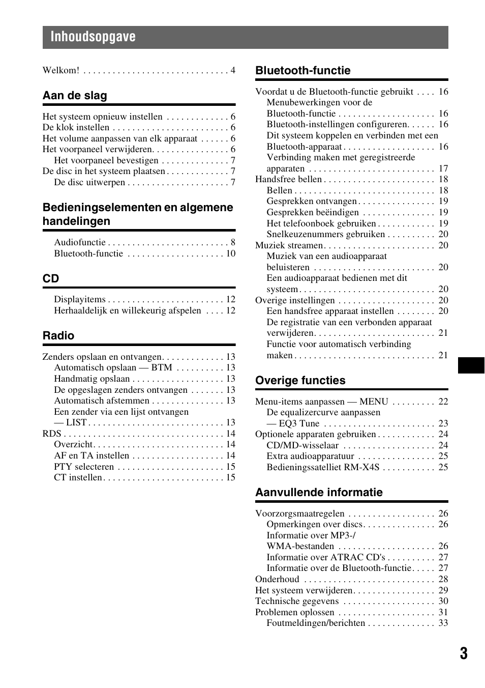 Inhoudsopgave | Sony MEX-BT5100 User Manual | Page 135 / 172