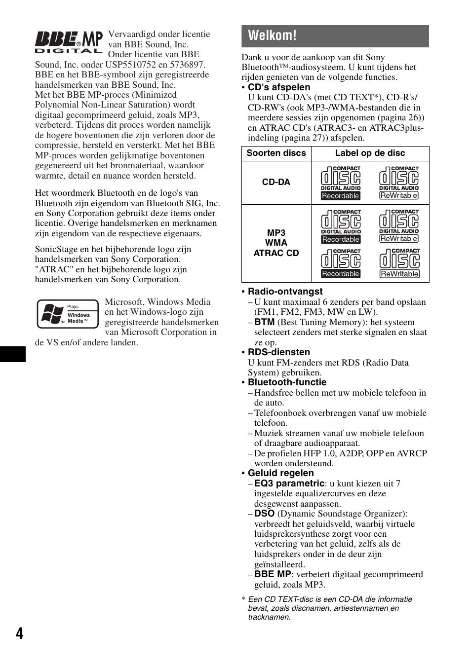 Welkom | Sony MEX-BT5100 User Manual | Page 136 / 172