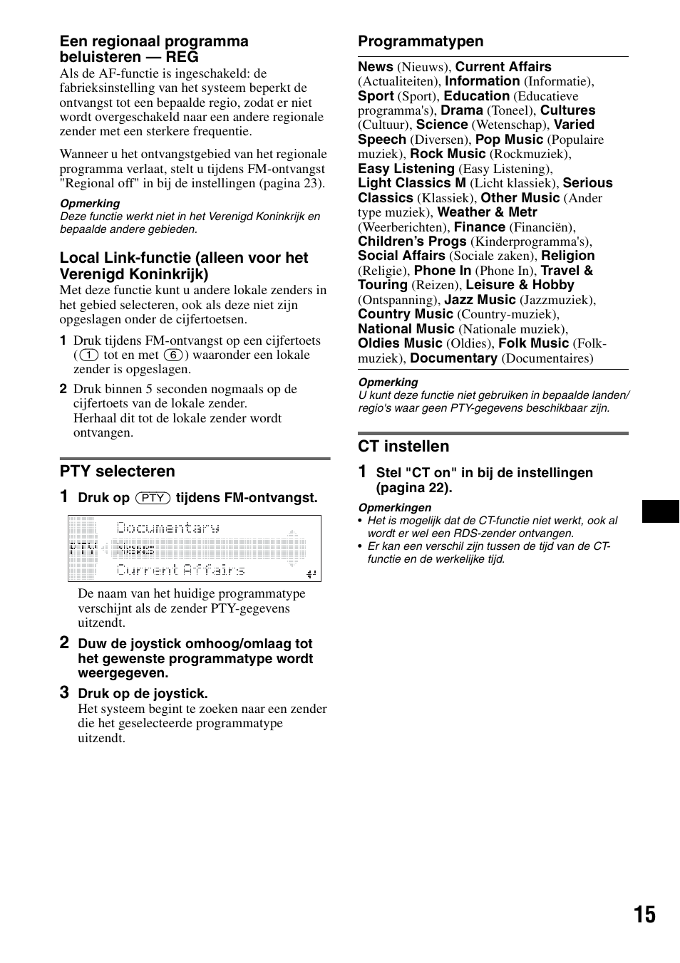 Pty selecteren, Ct instellen, Pty selecteren ct instellen | Sony MEX-BT5100 User Manual | Page 147 / 172