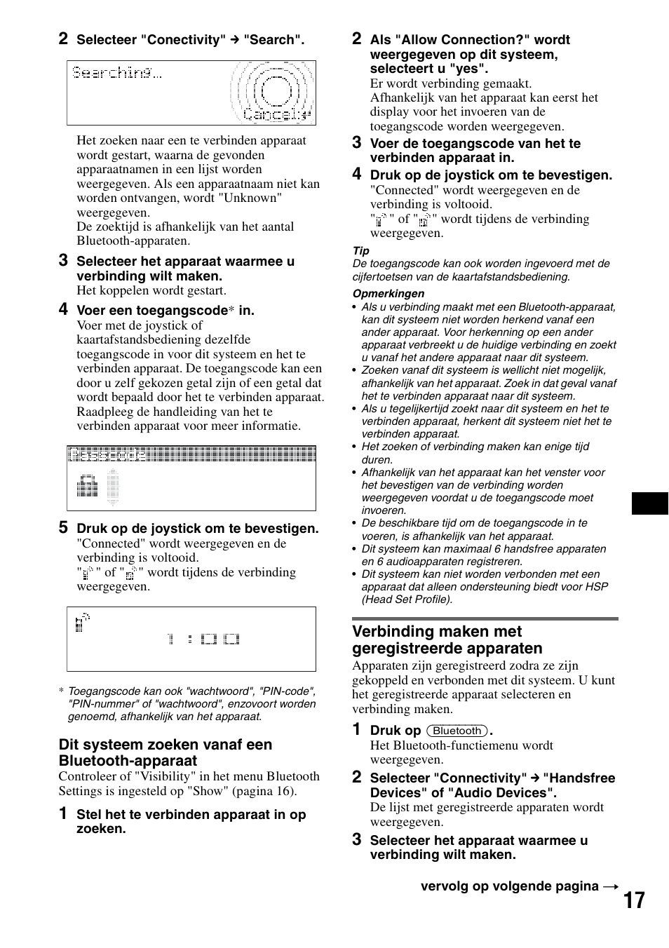 Verbinding maken met geregistreerde apparaten | Sony MEX-BT5100 User Manual | Page 149 / 172