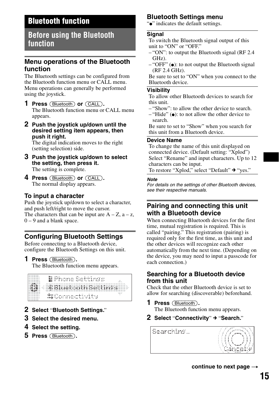 Bluetooth function, Before using the bluetooth function, Menu operations of the bluetooth function | Configuring bluetooth settings | Sony MEX-BT5100 User Manual | Page 15 / 172