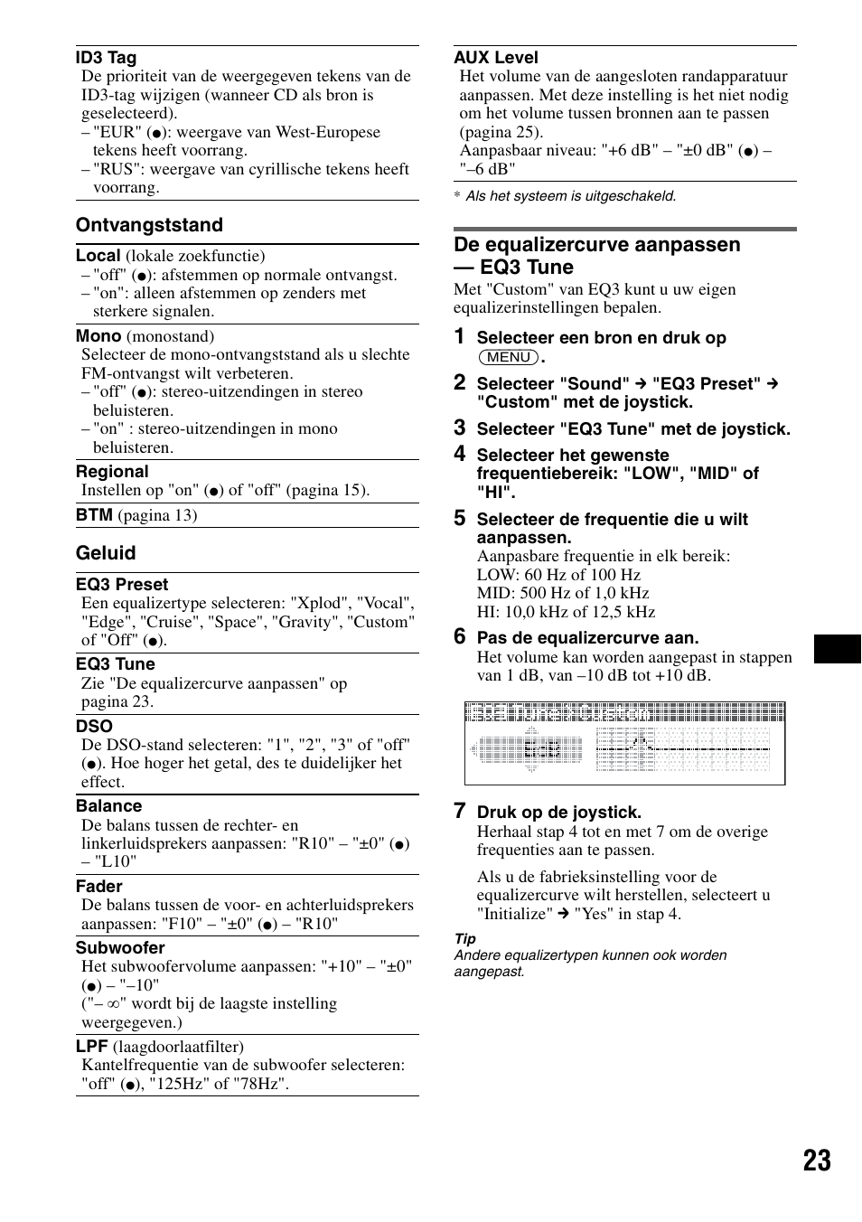 De equalizercurve aanpassen - eq3 tune, De equalizercurve aanpassen — eq3 tune | Sony MEX-BT5100 User Manual | Page 155 / 172