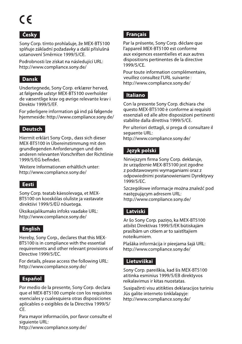 Sony MEX-BT5100 User Manual | Page 170 / 172