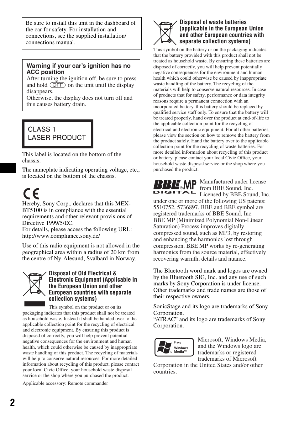 Sony MEX-BT5100 User Manual | Page 2 / 172