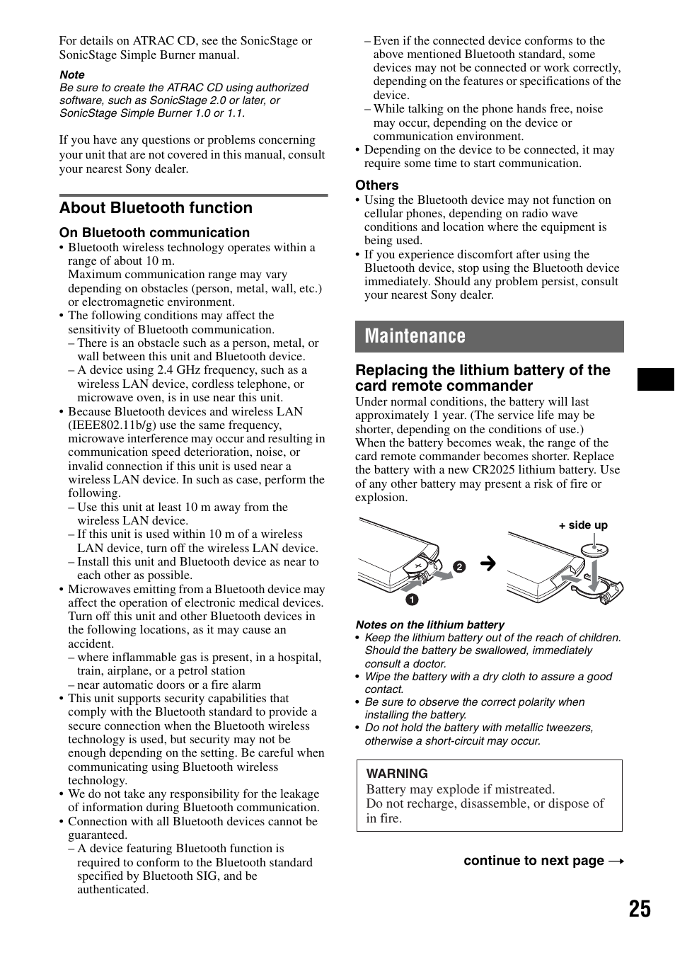 About bluetooth function, Maintenance | Sony MEX-BT5100 User Manual | Page 25 / 172