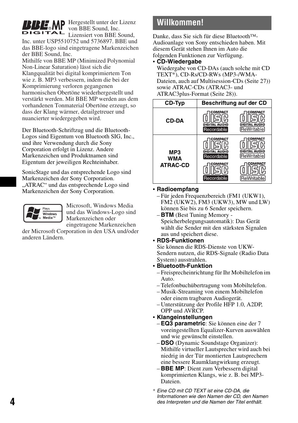 Willkommen | Sony MEX-BT5100 User Manual | Page 34 / 172