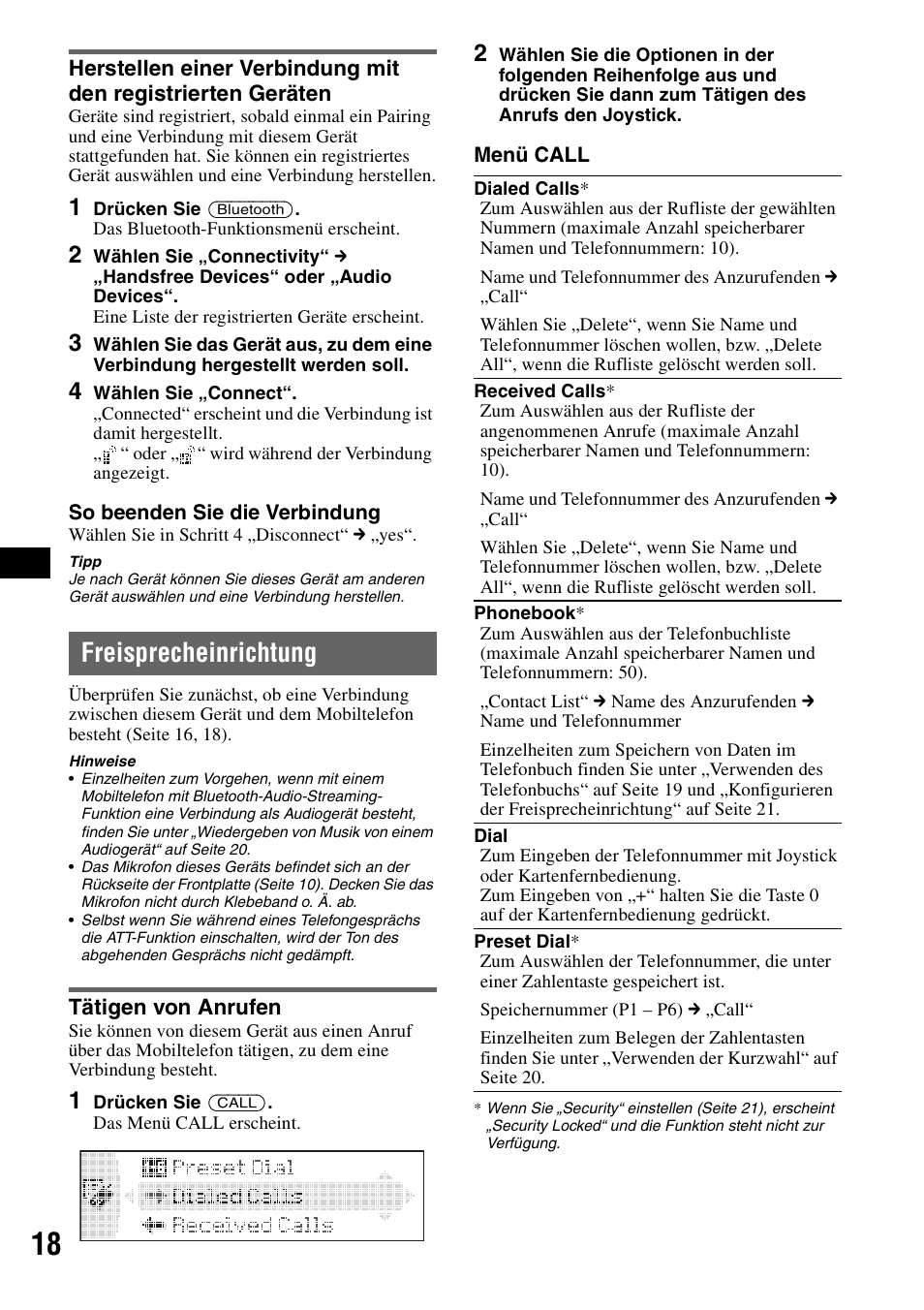 Freisprecheinrichtung, Tätigen von anrufen | Sony MEX-BT5100 User Manual | Page 48 / 172