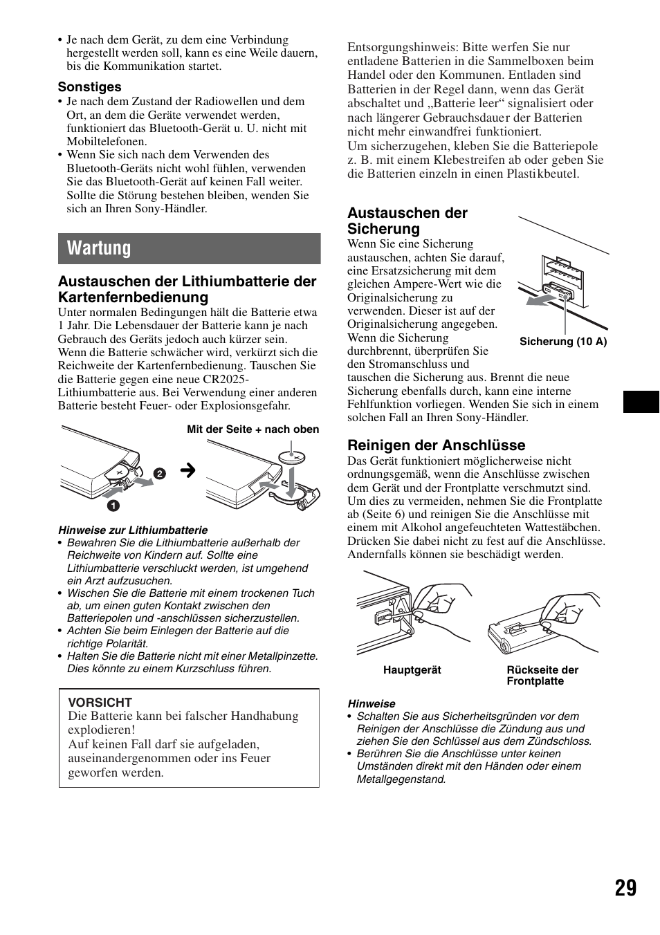 Wartung | Sony MEX-BT5100 User Manual | Page 59 / 172