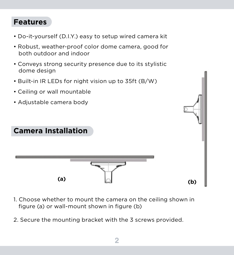 2features, Camera installation | SecurityMan SM-400MC User Manual | Page 6 / 11