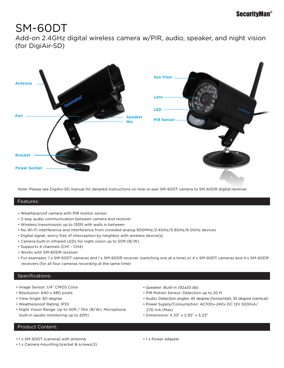 SecurityMan SM-60DT User Manual | 1 page