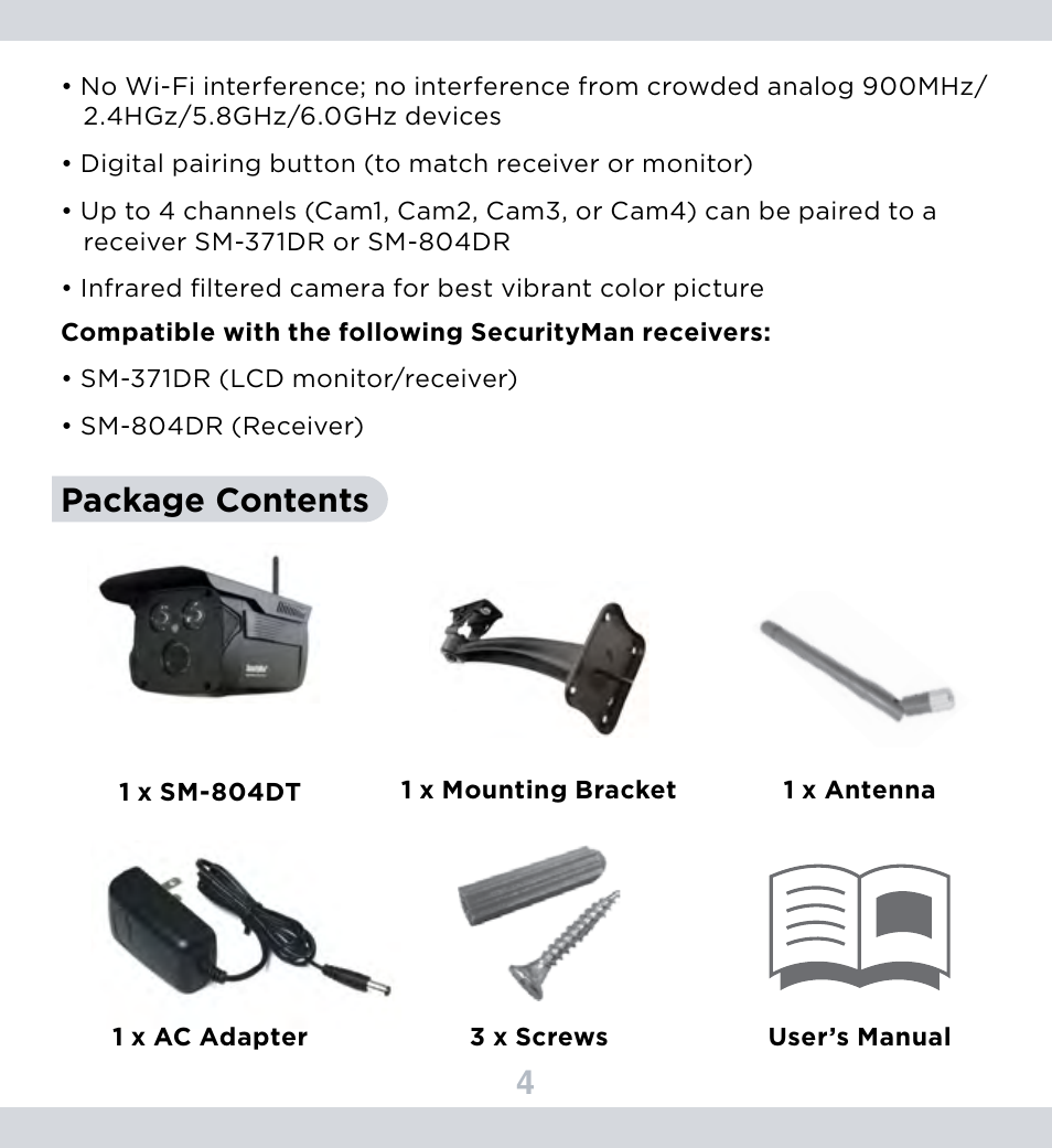 4package contents | SecurityMan SM-804DT User Manual | Page 8 / 12
