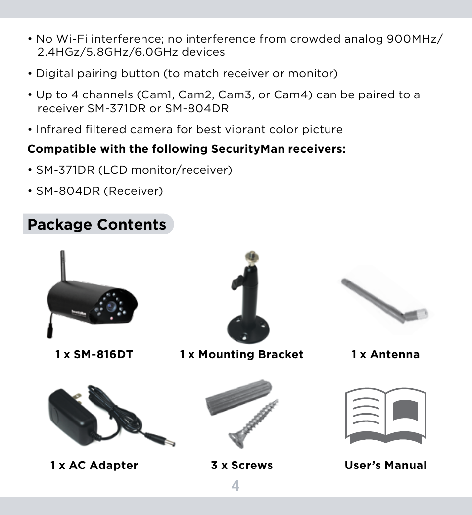 4package contents | SecurityMan SM-816DT User Manual | Page 8 / 12