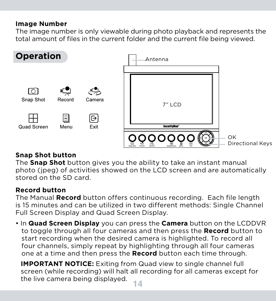 Operation | SecurityMan DigiLCDDVR Series User Manual | Page 18 / 36