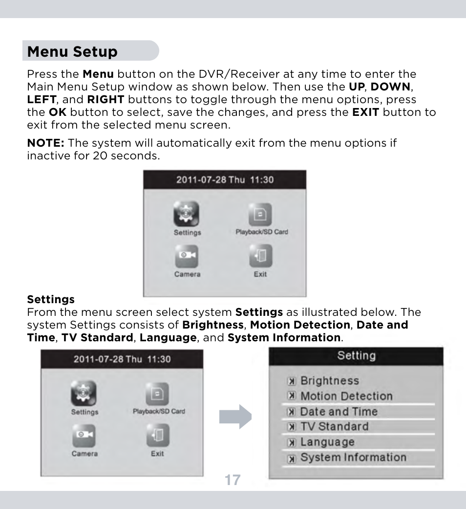 17 menu setup | SecurityMan DigioutLCD User Manual | Page 21 / 37