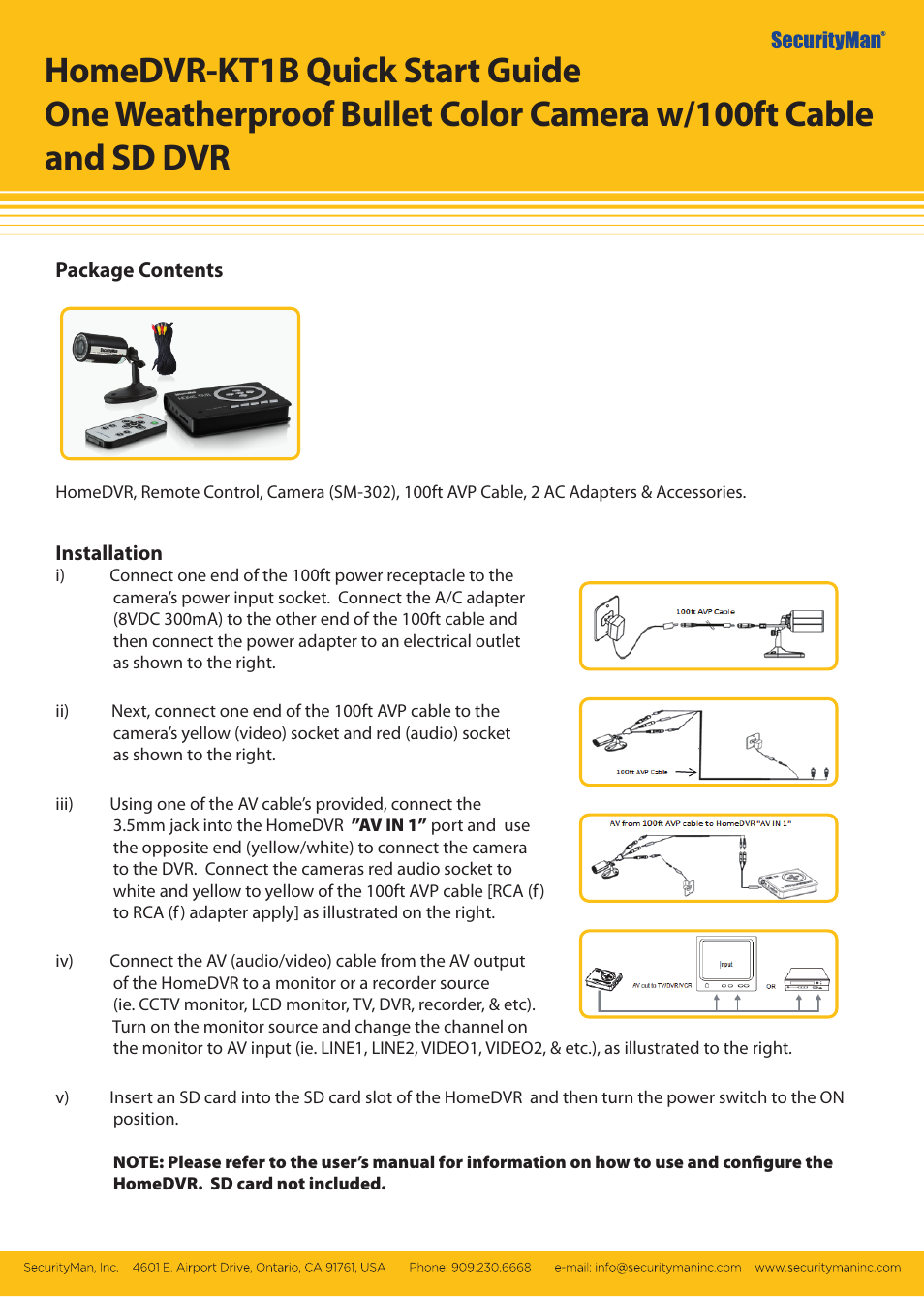 SecurityMan HomeDVR-KT1B User Manual | 1 page