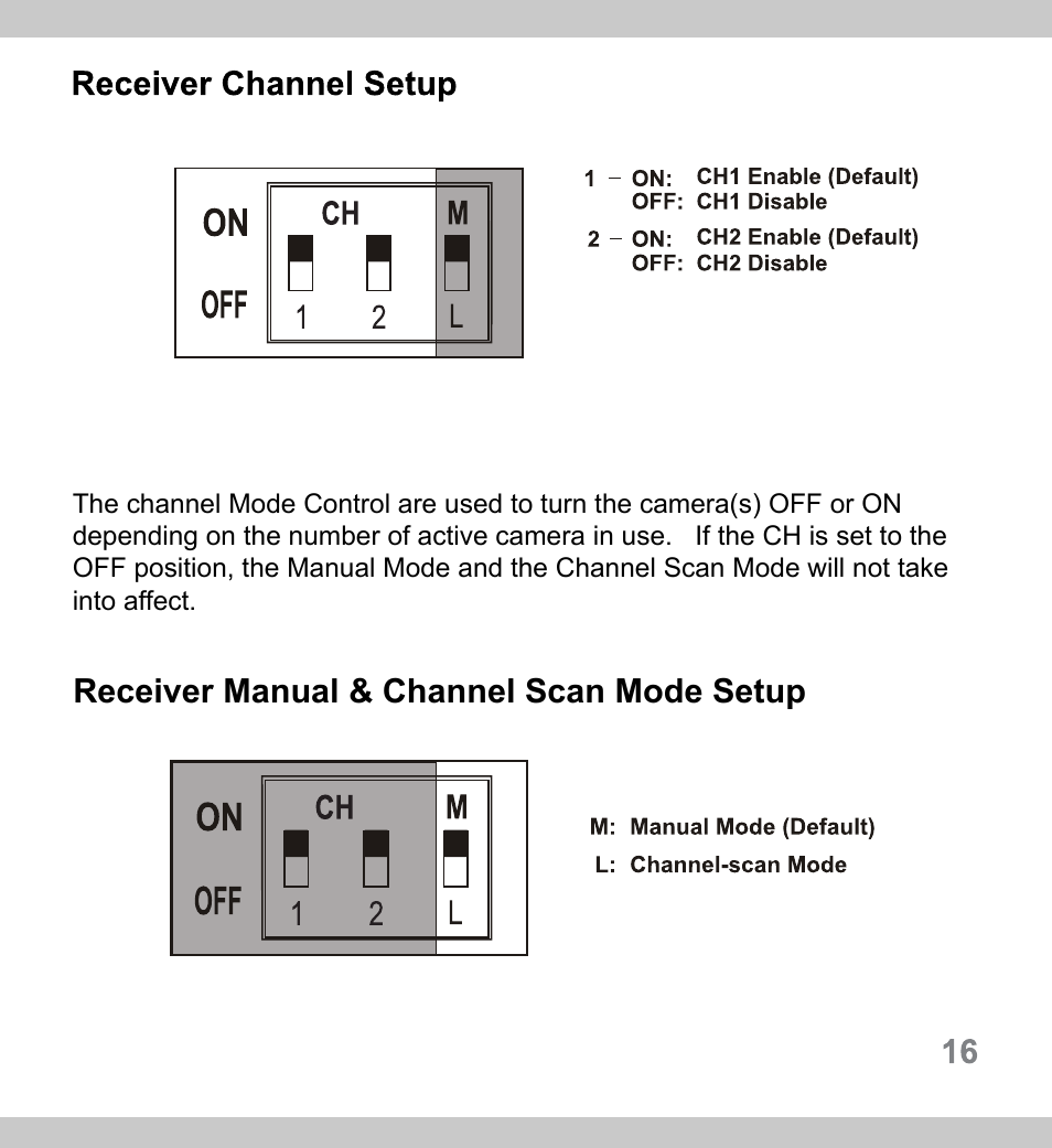 页 16, Receiver manual & channel scan mode setup | SecurityMan FreeCam2 User Manual | Page 16 / 20