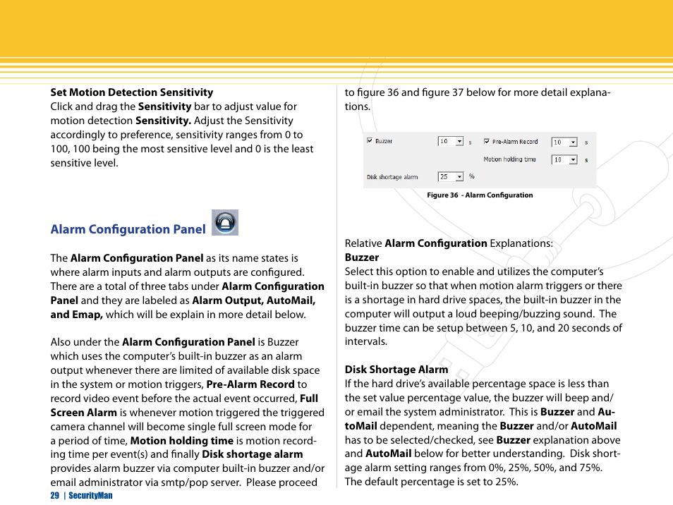 Alarm configuration panel | SecurityMan iCamDVR (after Dec. 2011 shipment) User Manual | Page 29 / 106