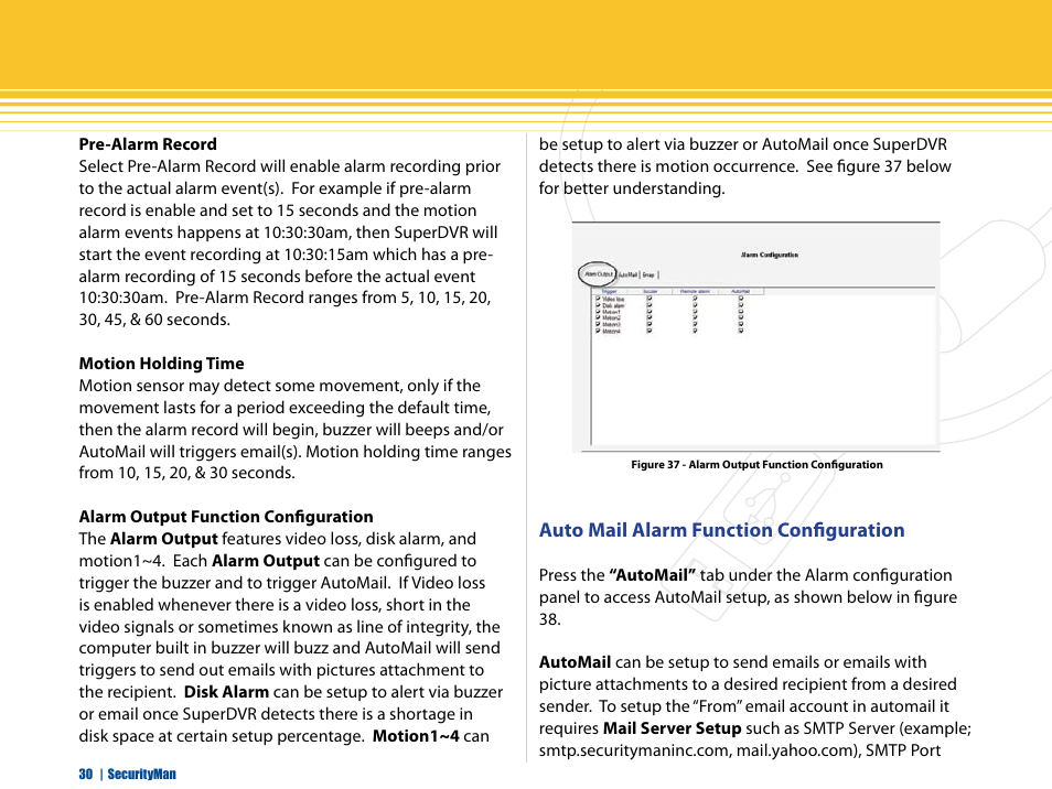 Auto mail alarm function configuration | SecurityMan iCamDVR (after Dec. 2011 shipment) User Manual | Page 30 / 106