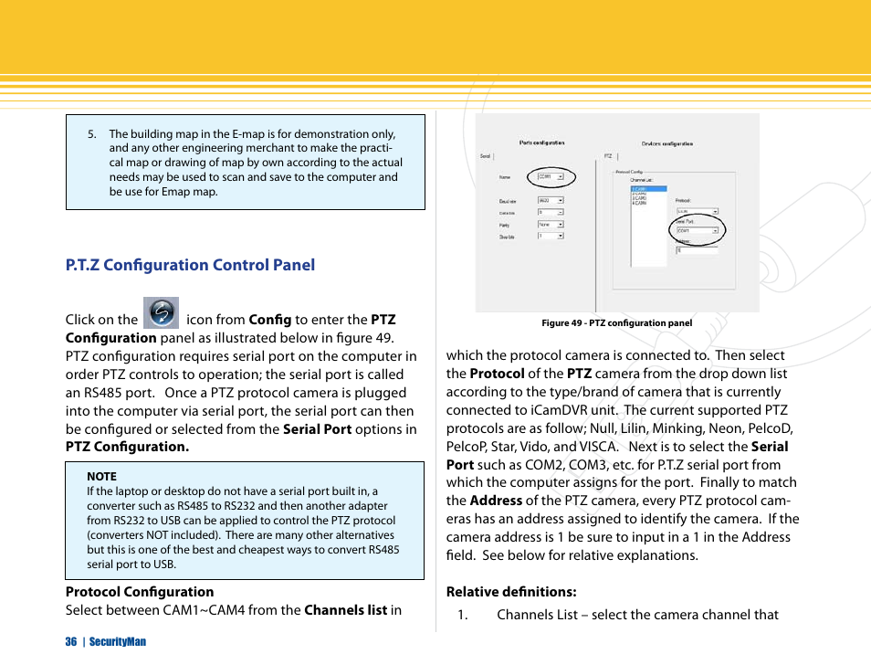 P.t.z configuration control panel | SecurityMan iCamDVR (after Dec. 2011 shipment) User Manual | Page 36 / 106