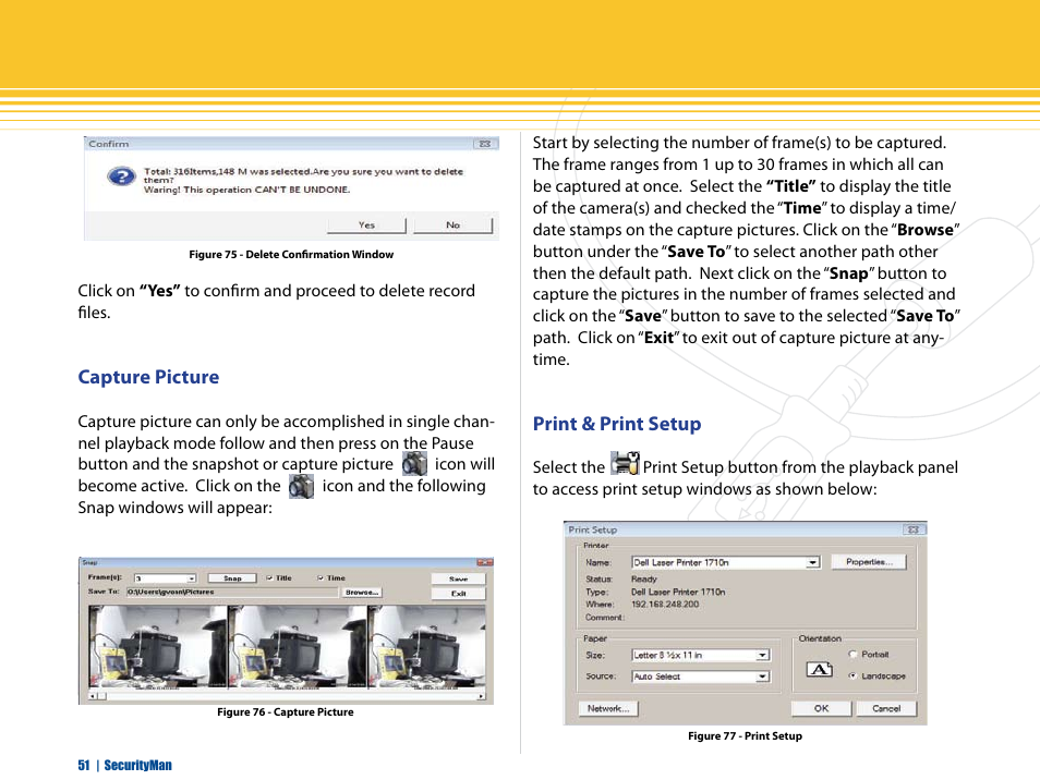 Capture picture, Print & print setup | SecurityMan iCamDVR (after Dec. 2011 shipment) User Manual | Page 51 / 106