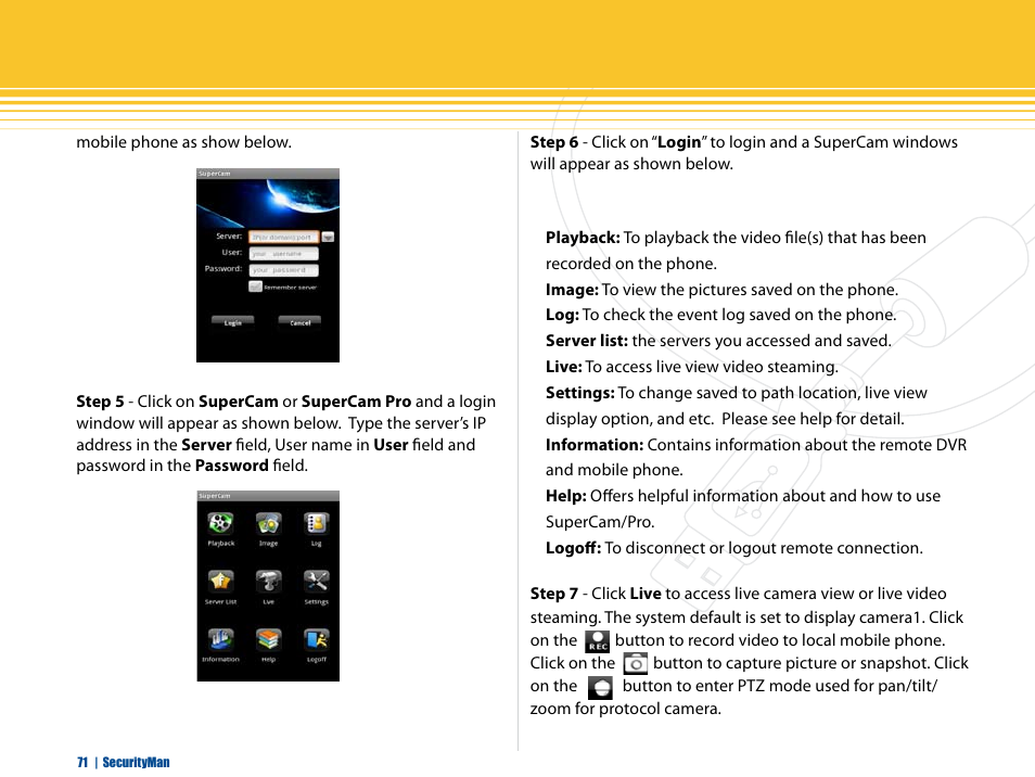 SecurityMan iCamDVR (after Dec. 2011 shipment) User Manual | Page 71 / 106