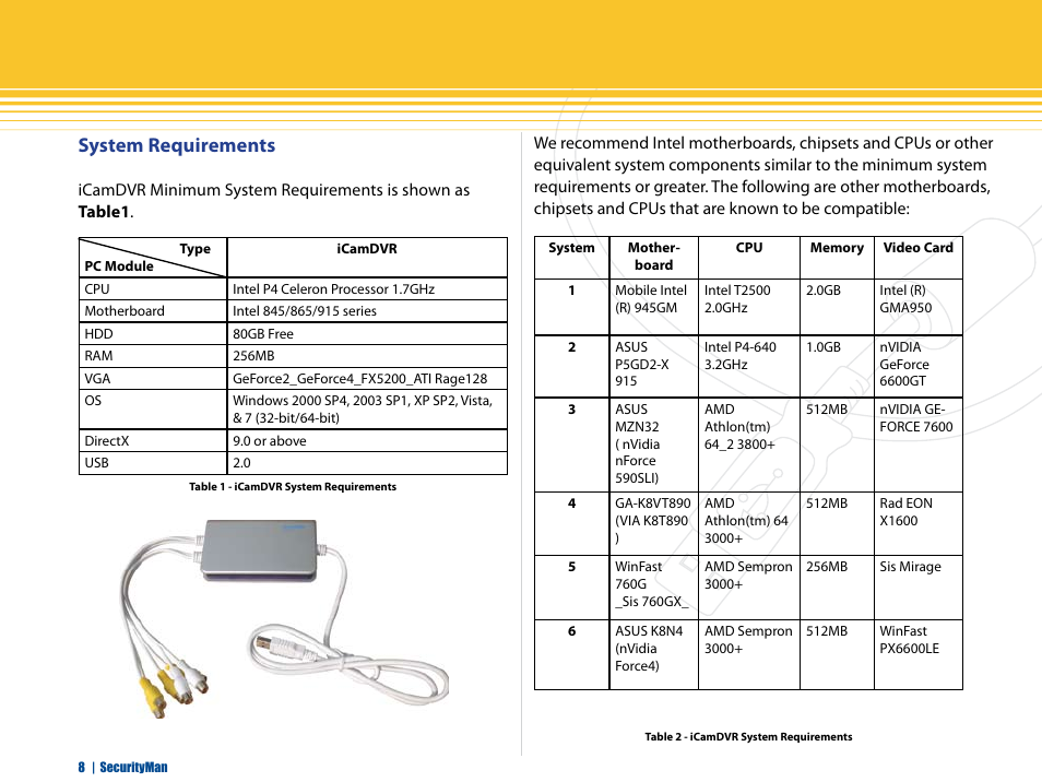 System requirements | SecurityMan iCamDVR (after Dec. 2011 shipment) User Manual | Page 8 / 106