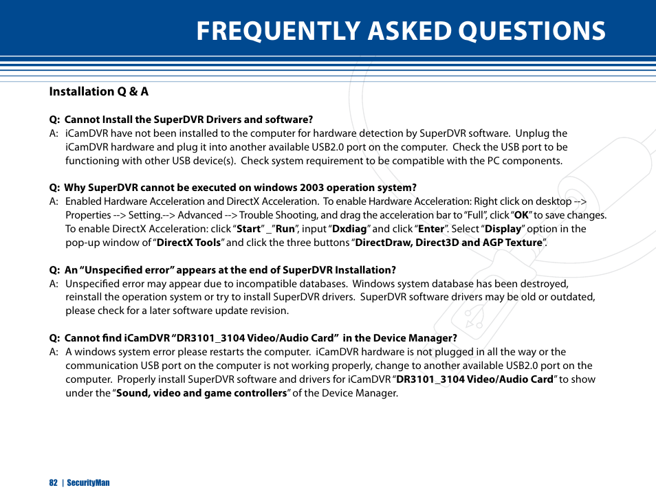 Frequently asked questions | SecurityMan iCamDVR (after Dec. 2011 shipment) User Manual | Page 82 / 106