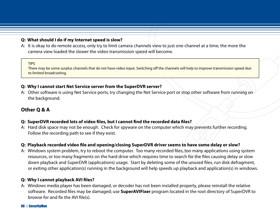 Other q & a | SecurityMan iCamDVR (after Dec. 2011 shipment) User Manual | Page 86 / 106