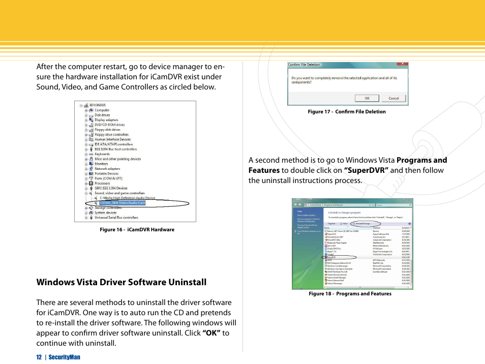 Windows vista driver software uninstall | SecurityMan iCamDVR (early 2008 shipment) User Manual | Page 13 / 83