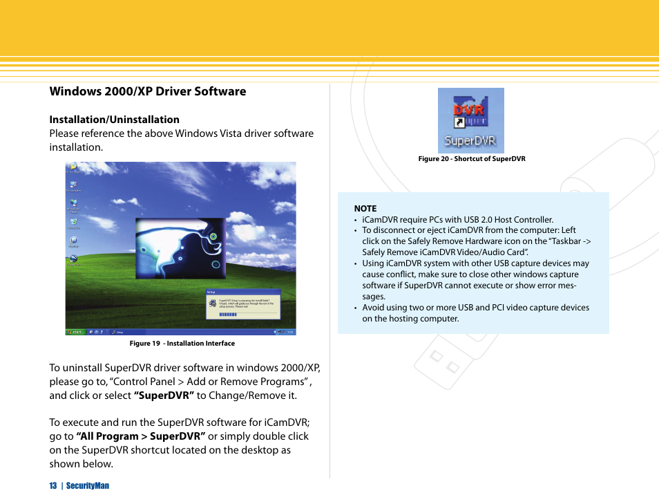 Windows 2000/xp driver software | SecurityMan iCamDVR (early 2008 shipment) User Manual | Page 14 / 83