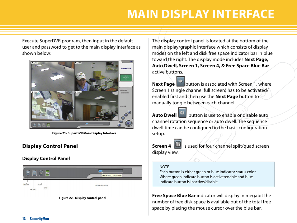 Main display interface, Display control panel | SecurityMan iCamDVR (early 2008 shipment) User Manual | Page 15 / 83