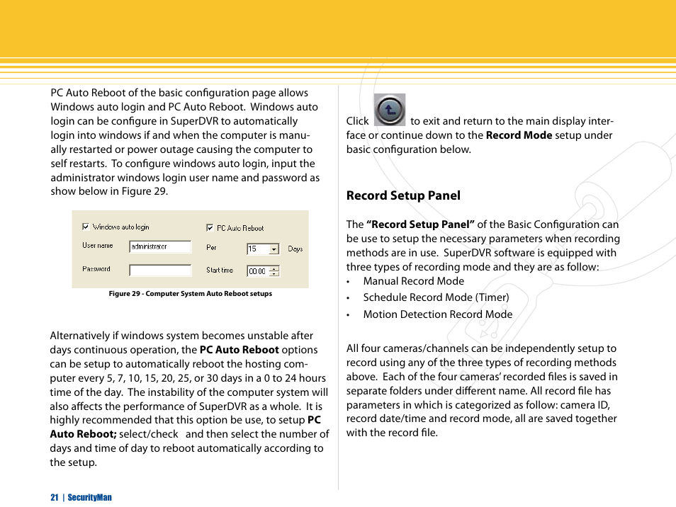 Record setup panel | SecurityMan iCamDVR (early 2008 shipment) User Manual | Page 22 / 83