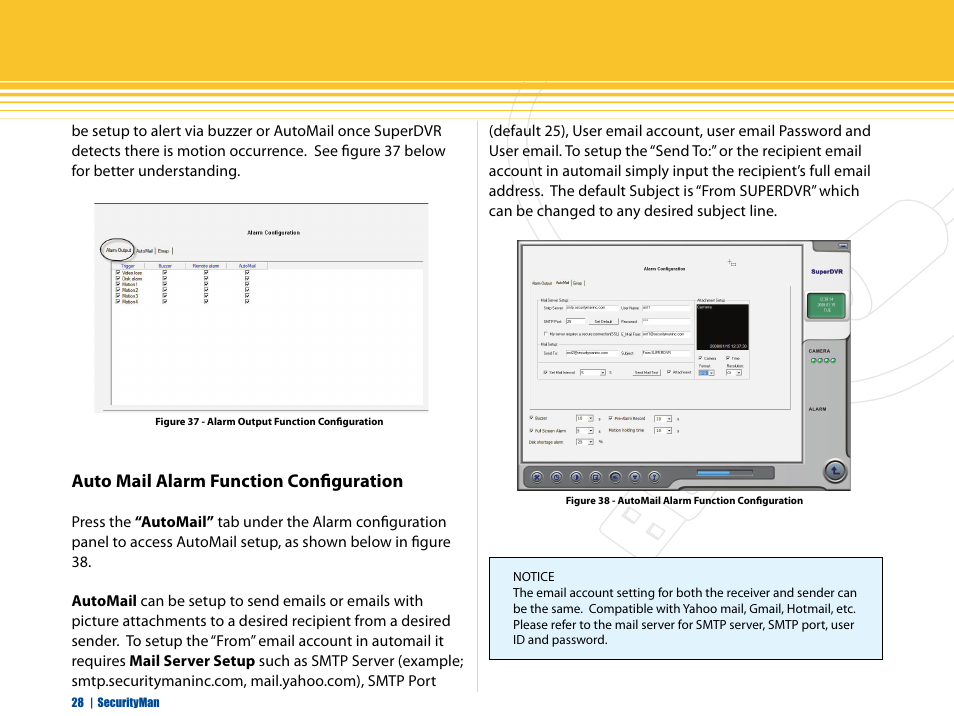 Auto mail alarm function configuration | SecurityMan iCamDVR (early 2008 shipment) User Manual | Page 29 / 83