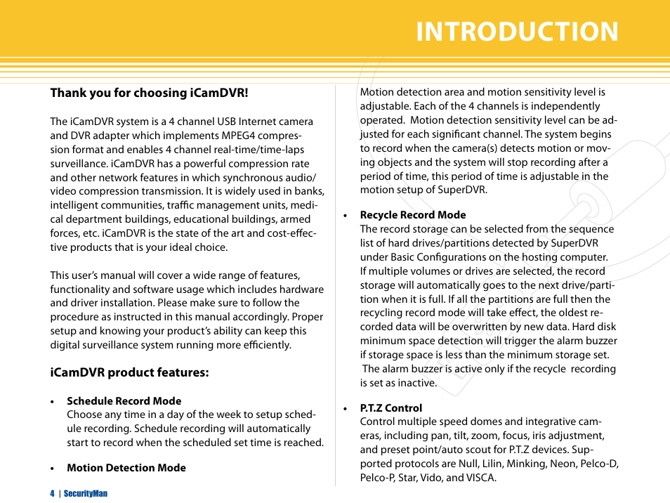 Introduction | SecurityMan iCamDVR (early 2008 shipment) User Manual | Page 5 / 83