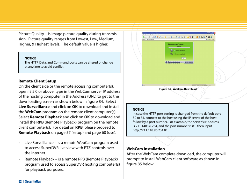 Remote client setup, Webcam installation | SecurityMan iCamDVR (early 2008 shipment) User Manual | Page 53 / 83