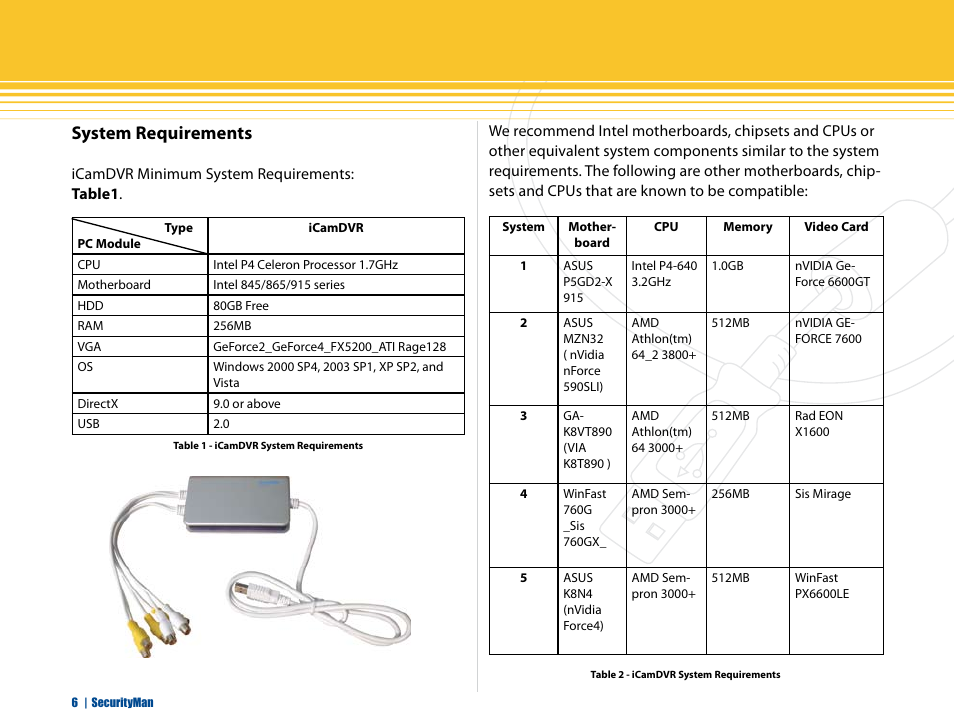 System requirements | SecurityMan iCamDVR (early 2008 shipment) User Manual | Page 7 / 83